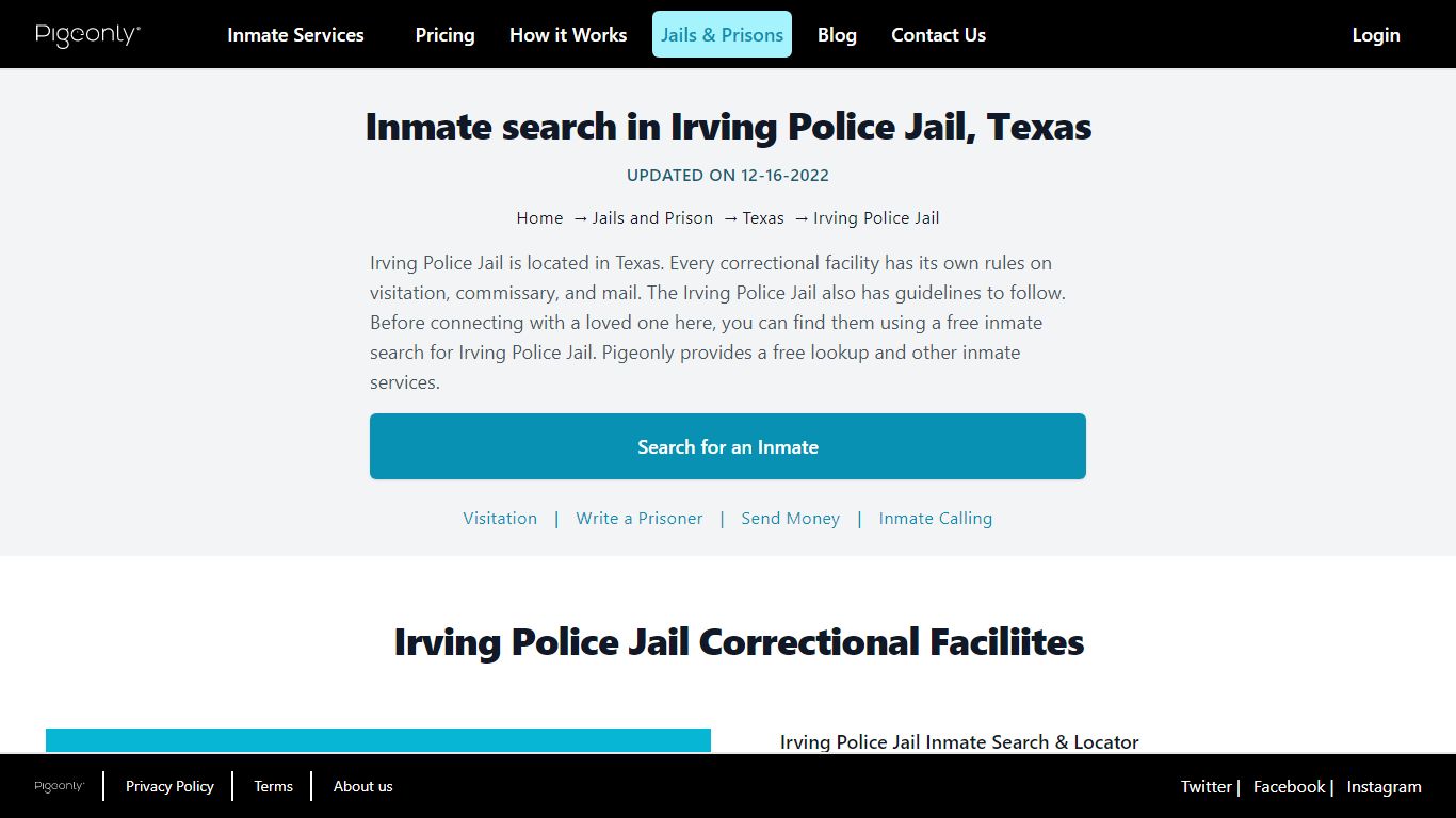 Inmate Search Irving Police Jail, Texas | Pigeonly